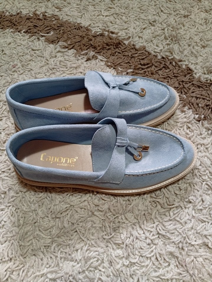 Mavi Süet Tokalı kadın Loafer Ayakkabı - Görsel 2