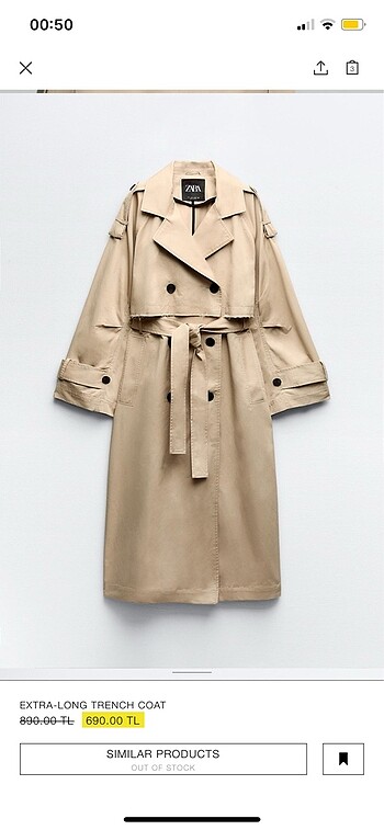 s Beden camel Renk Zara Oversize Trenç