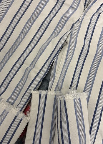 Mavi Beyaz Çizgili Kadın Salaş Jean - Görsel 3