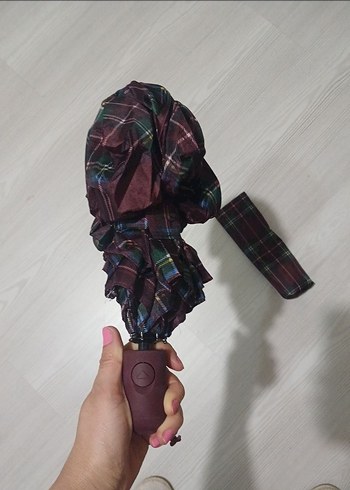 Bordo Ekose Şemsiye - Görsel 2