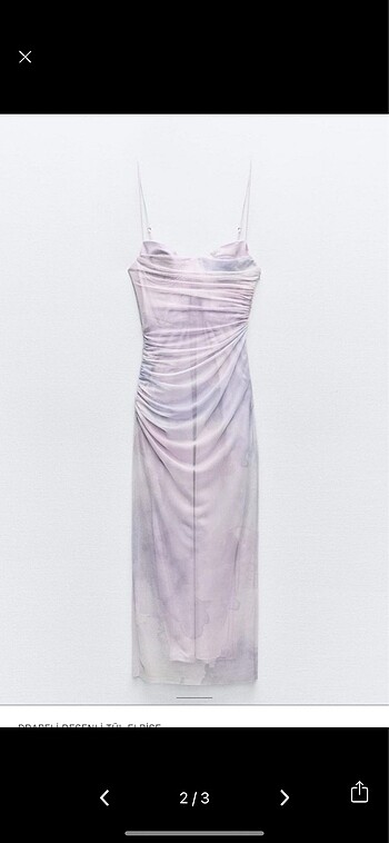Zara Zara Tül Drapeli Lila Midi Elbise