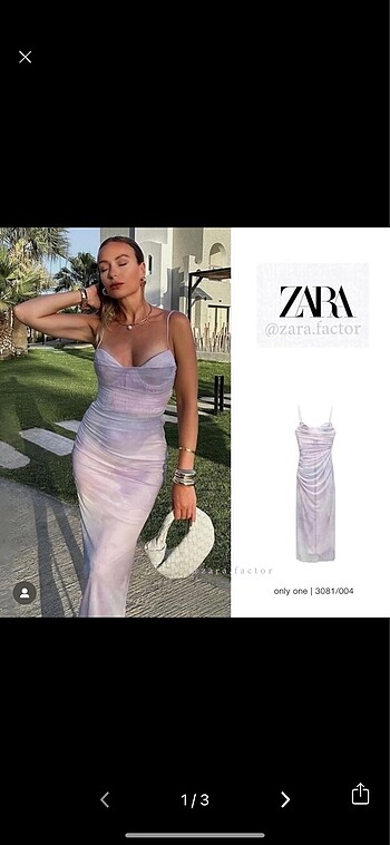 Zara Tül Drapeli Lila Midi Elbise