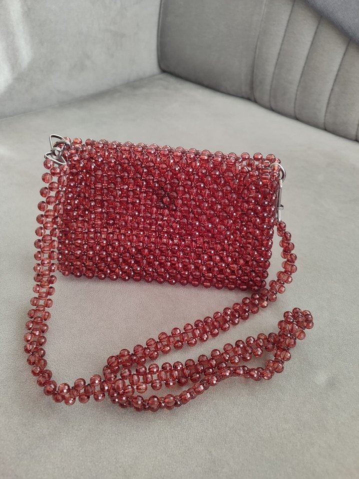 kahverengi Boncuk İşlemeli  Kadın Çanta - Görsel 3