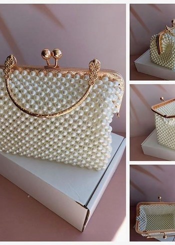 İnci İşlemeli Beyaz Örgü Kadın Çanta - Görsel 3