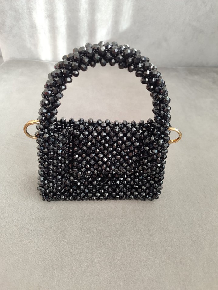 Boncuk İşlemeli Siyah Kadın Çanta - Görsel 2