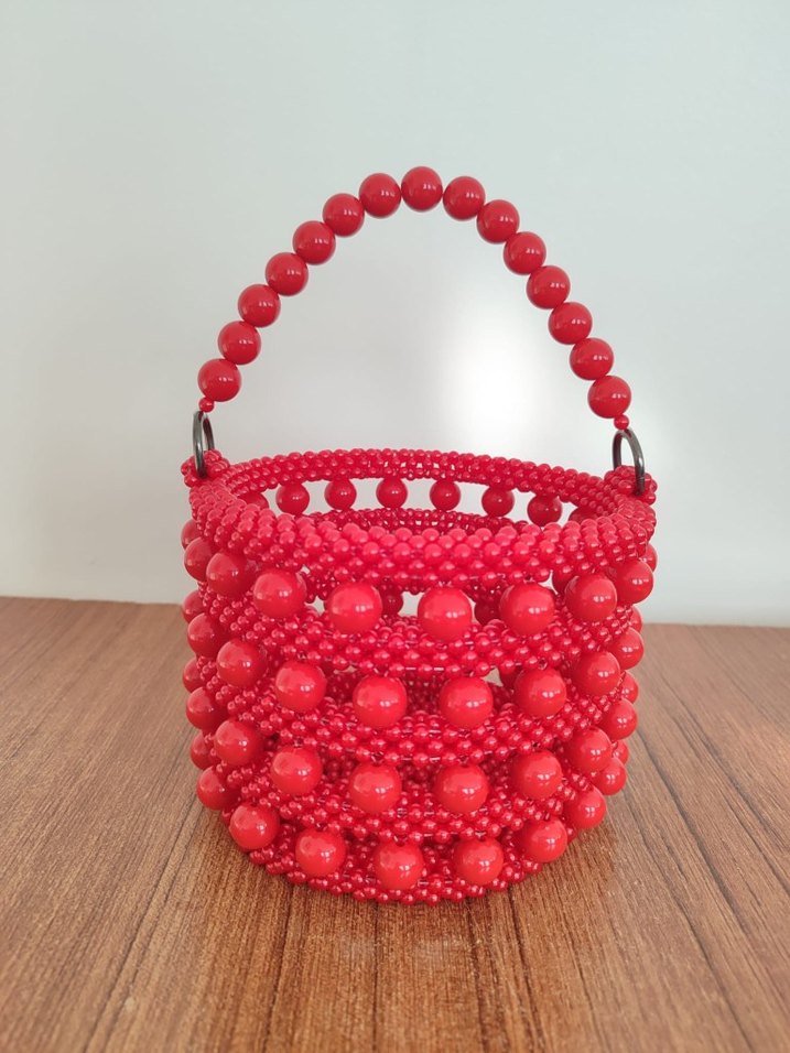 Kırmızı Boncuklu Bohem Kadın Çanta - Görsel 2