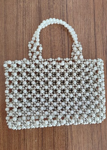 Boncuk İşlemeli Beyaz kadın Çanta - Görsel 2
