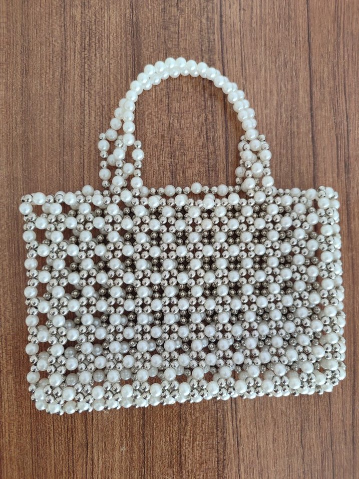 Boncuk İşlemeli Beyaz kadın Çanta - Görsel 2