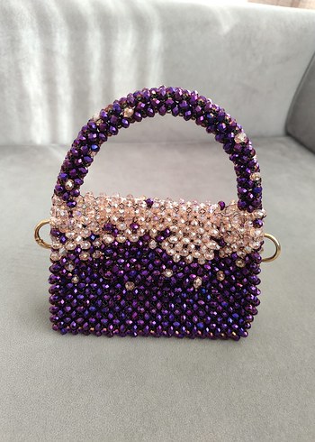 Boncuk İşlemeli Mor Renkli Kadın Çanta - Görsel 2