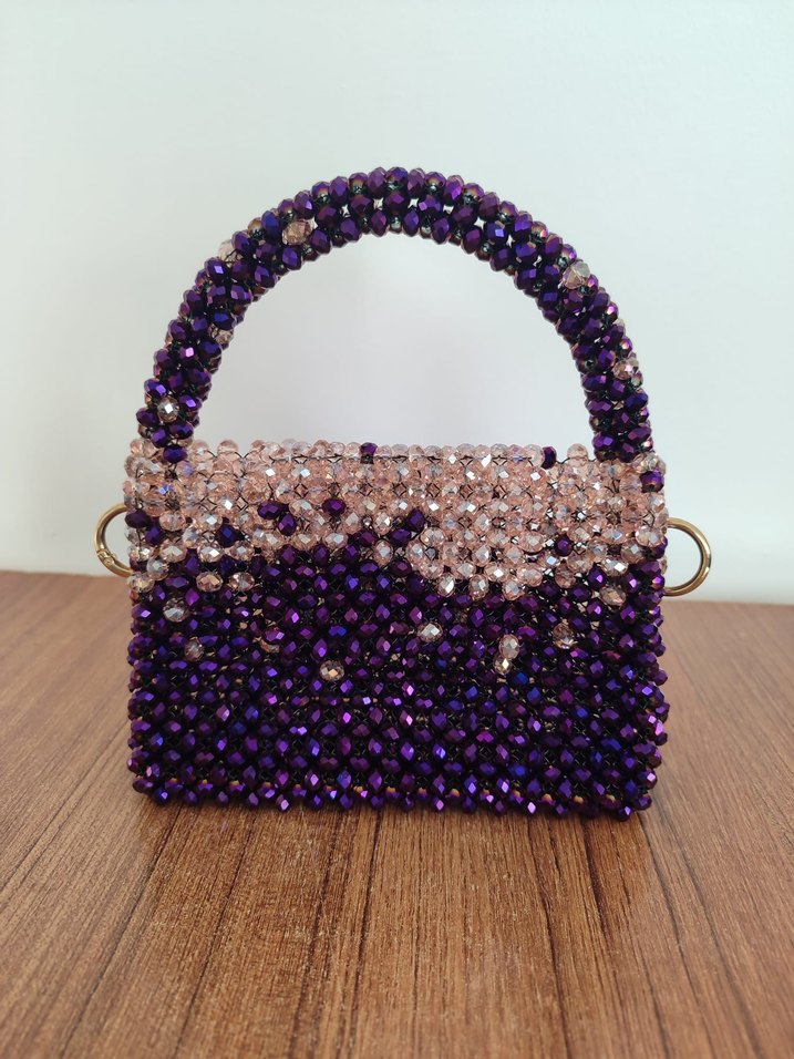 Boncuk İşlemeli Mor Renkli Kadın Çanta - Görsel 3