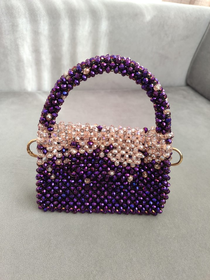 Boncuk İşlemeli Mor Renkli Kadın Çanta - Görsel 2