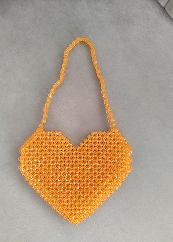 Boncuk İşlemeli turuncu Örgü Kadın Çanta - Görsel 3