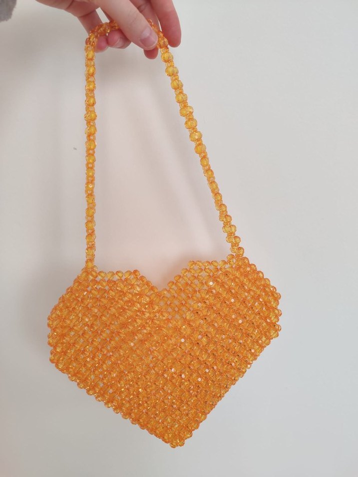 Boncuk İşlemeli turuncu Örgü Kadın Çanta - Görsel 2