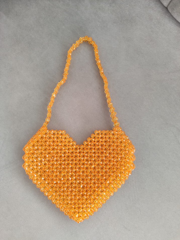 Boncuk İşlemeli turuncu Örgü Kadın Çanta - Görsel 3