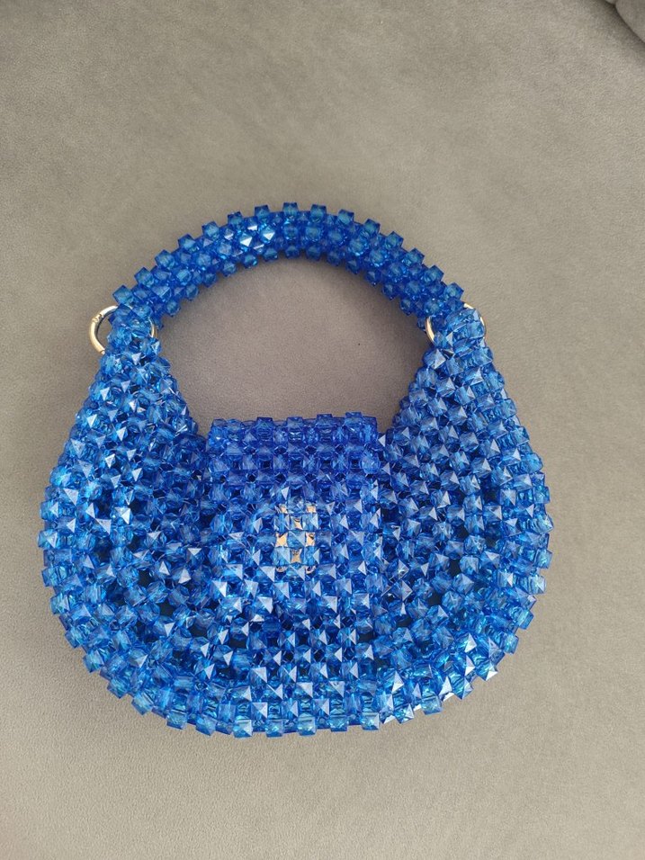 Boncuk İşlemeli Mavi Kadın Çanta - Görsel 2