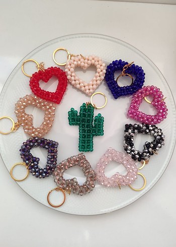 Renkli Boncuklu Kalp Anahtarlık - Görsel 2