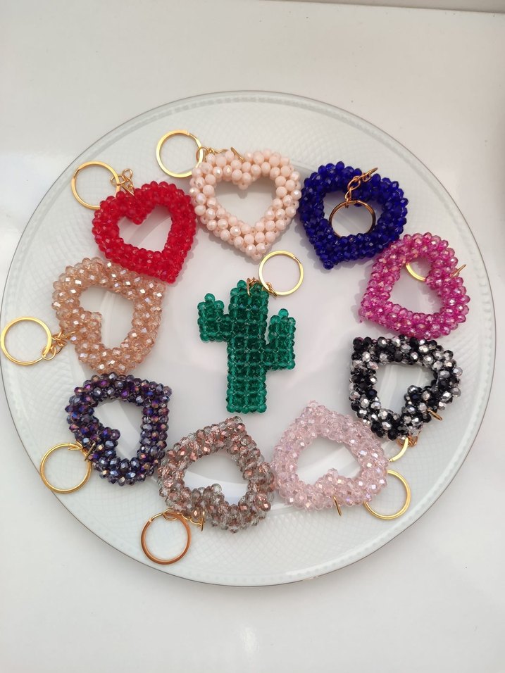 Renkli Boncuklu Kalp Anahtarlık - Görsel 2