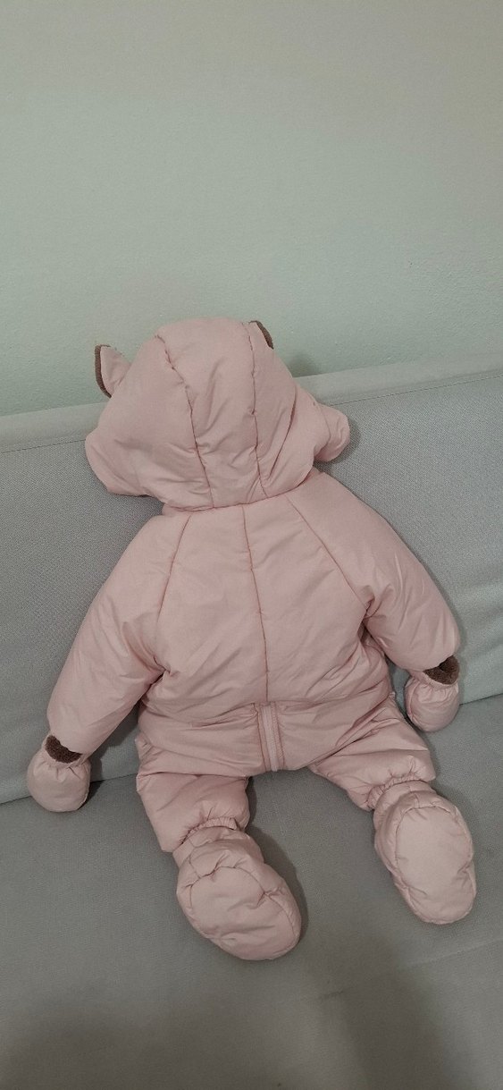 Kürklü Kapüşonlu Pembe Bebek Tulumu - Görsel 2