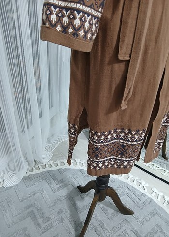 l Beden Kahverengi Nakışlı Bohem kimono