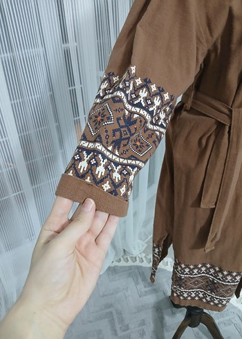l Beden kahverengi Renk Kahverengi Nakışlı Bohem kimono