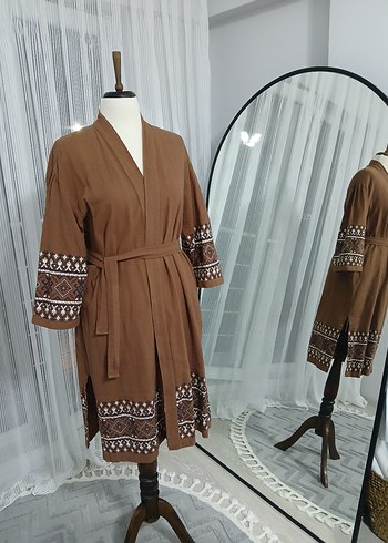 Diğer Kahverengi Nakışlı Bohem kimono