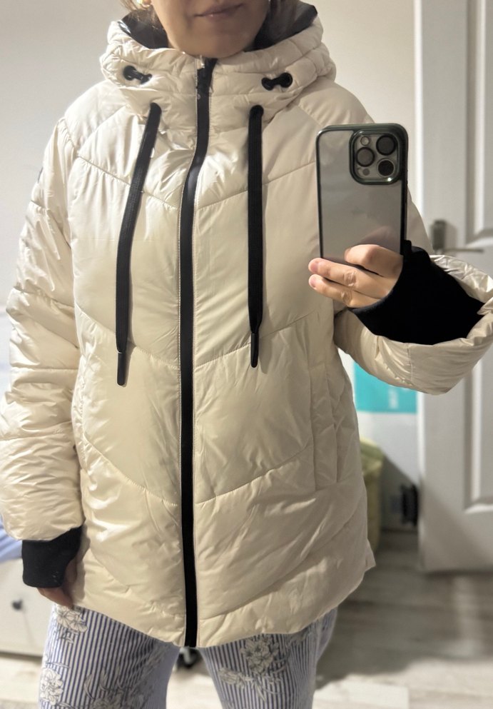 Beyaz Orta Boy Kadın Şişme Mont - Görsel 2