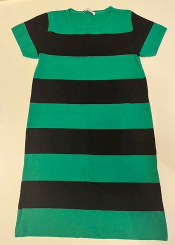 Çizgili Kısa Kollu Midi Triko Elbise - Görsel 4