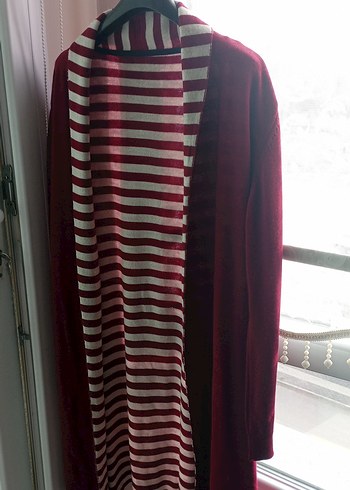 Bordo Uzun Kollu Kadın Hırka - Görsel 2