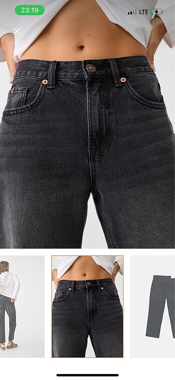 l Beden siyah Renk STRADIVARIUS D96 crop straight fit jean