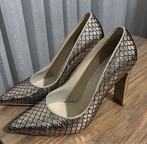 38 Beden altın Renk kalın topuklu gold stiletto