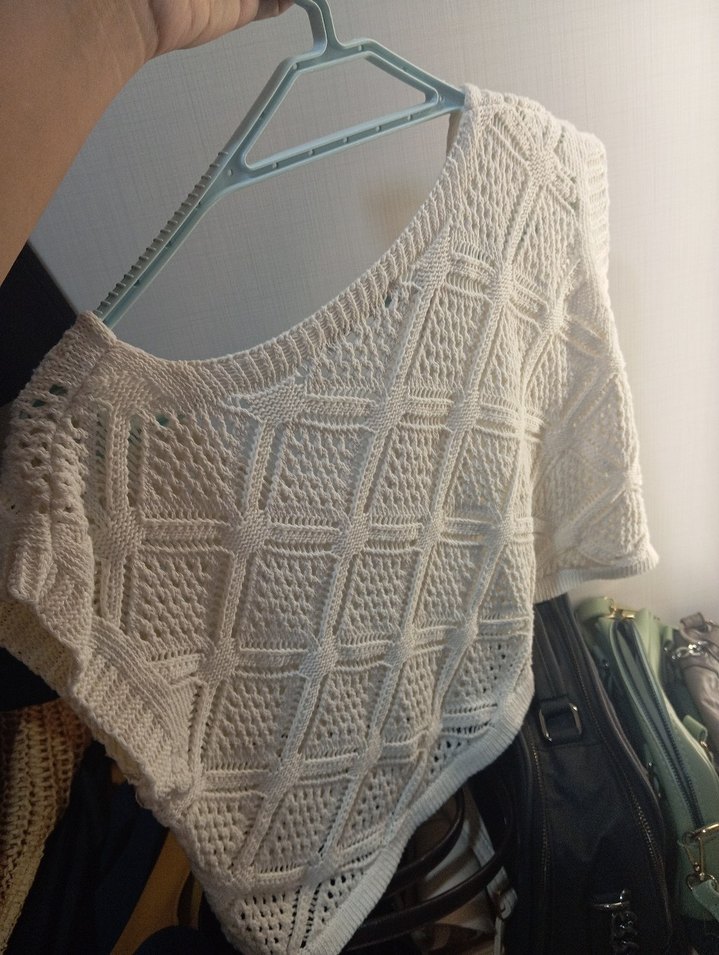 Bohem Tarz Beyaz V Yaka Örgü bluz - Görsel 4