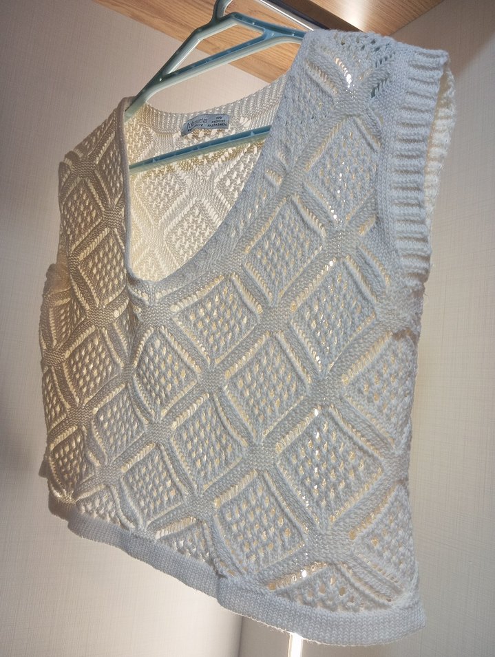 Bohem Tarz Beyaz V Yaka Örgü bluz - Görsel 2