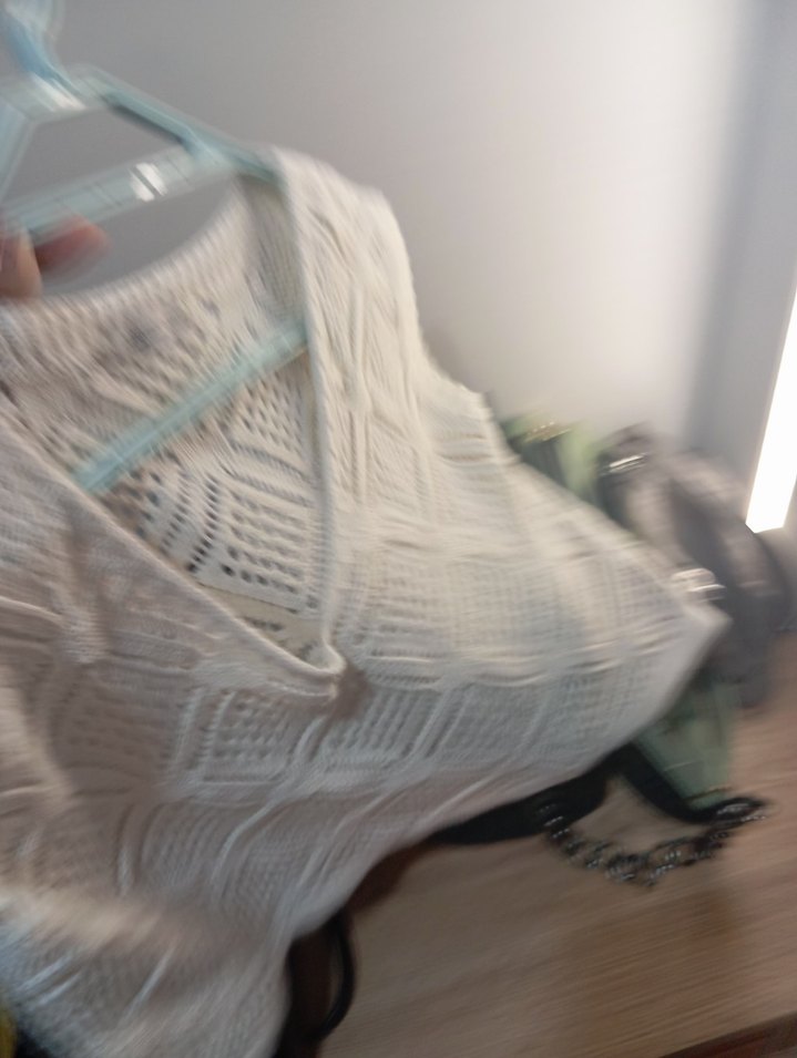 Bohem Tarz Beyaz V Yaka Örgü bluz - Görsel 3