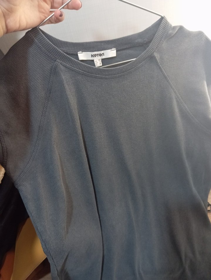 Gri Kadın Kısa Kollu Tişört - Görsel 5