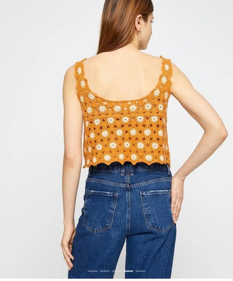 Sarı Dantel Detaylı Kadın Crop - Görsel 5