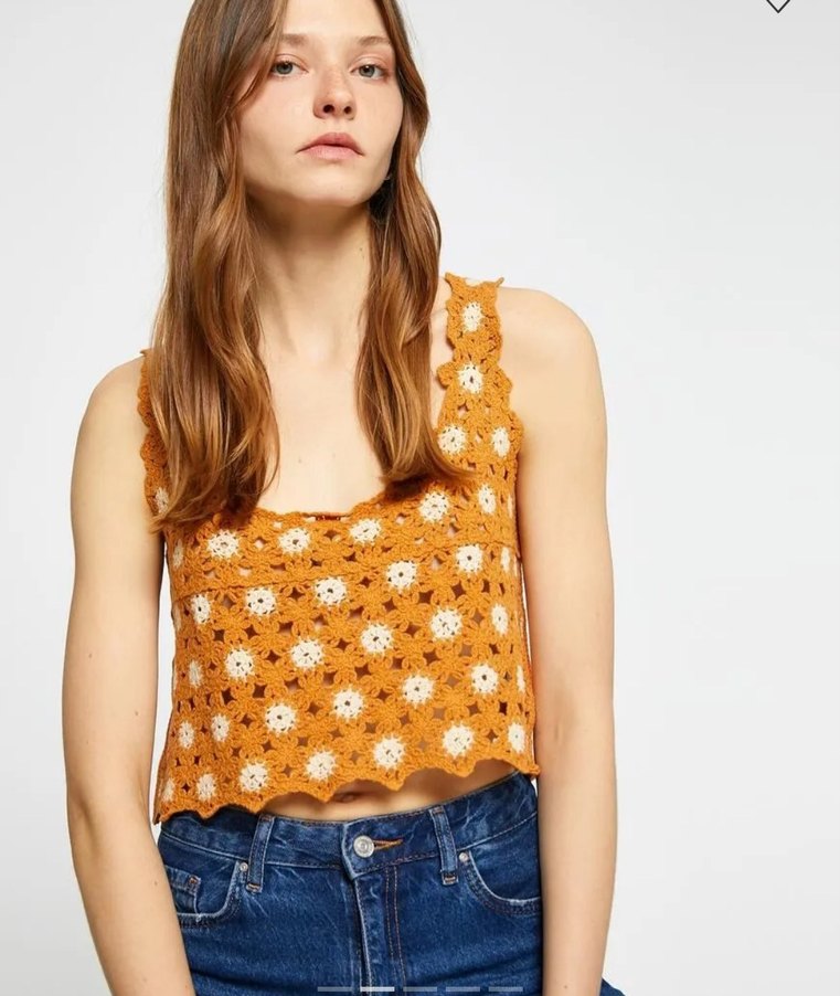 Sarı Dantel Detaylı Kadın Crop - Görsel 4