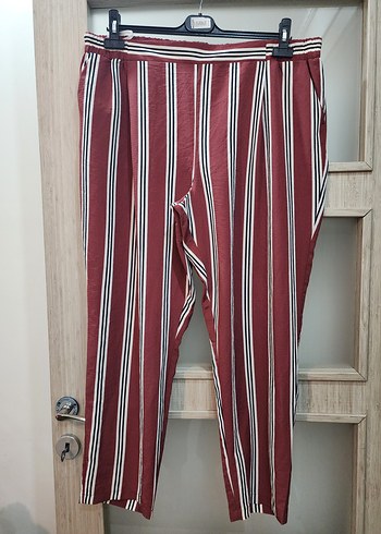 46 Beden bordo Renk Bordo Çizgili Kadın Kumaş Pantolon