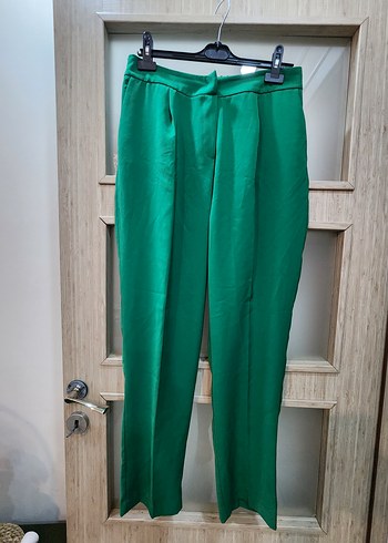 xl Beden Düz Yeşil Pilili Kadın Kumaş Pantolon
