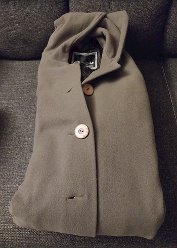 xl Beden haki Renk Düğmeli, Kapüşonlu Haki Kadın Kaban