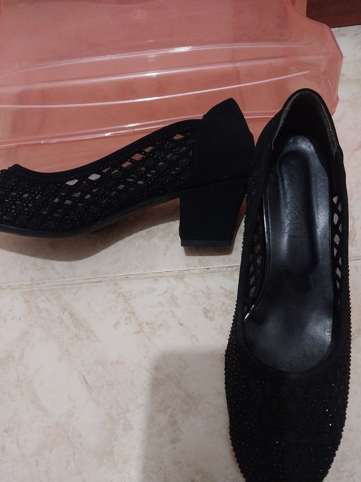 Siyah Dantel Detaylı Kadın Topuklu Ayakkabı - Görsel 4