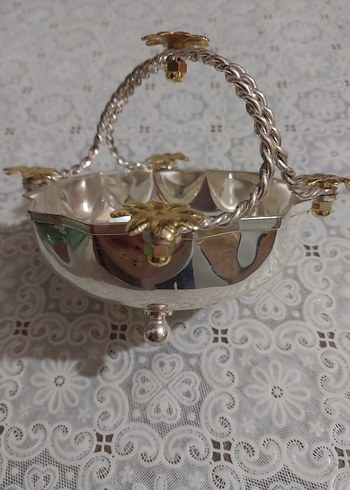 Altın Renkli Çiçek Desenli Kulplu dekoratif şekerlik - Görsel 5