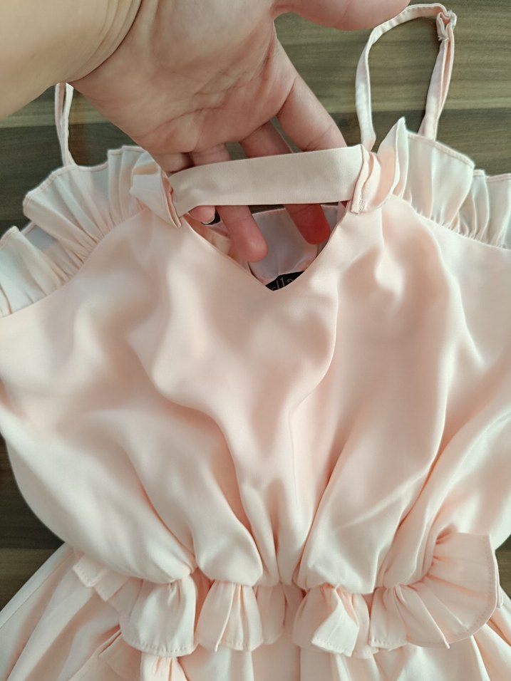 Pembe Askılı  Elbise Fırfırlı - Görsel 4