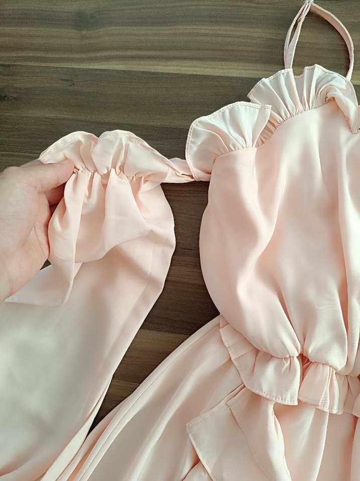 Pembe Askılı  Elbise Fırfırlı - Görsel 3