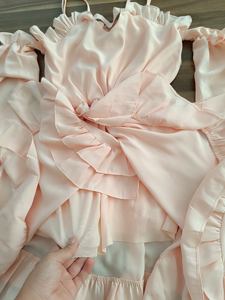 Pembe Askılı  Elbise Fırfırlı - Görsel 5