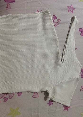 Zara Kadın Beyaz kısa Kollu Tek Omuz Tişört