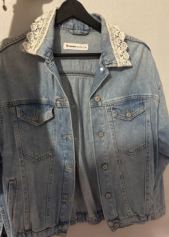 s Beden mavi Renk Koton Düğmeli Nakışlı Kadın Denim Ceket