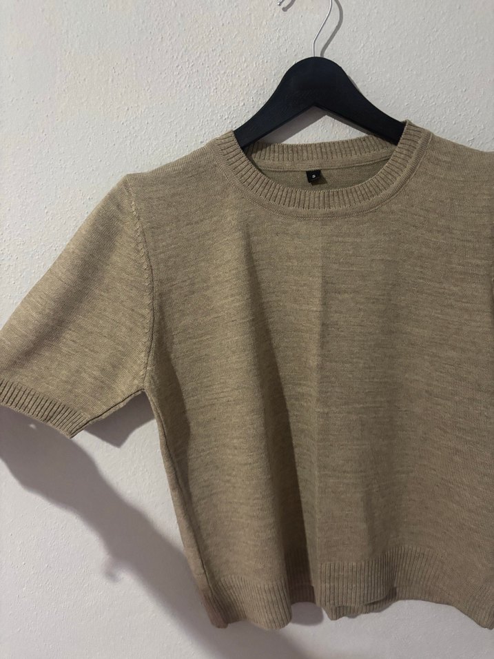 Bej Kısa Kollu Kadın Triko - Görsel 3