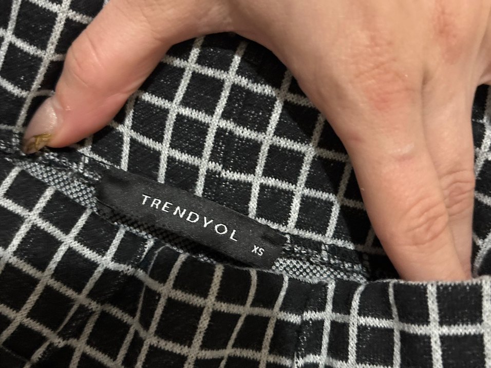 Siyah Kareli Kadın Kumaş likralı tayt  Pantolon - Görsel 3