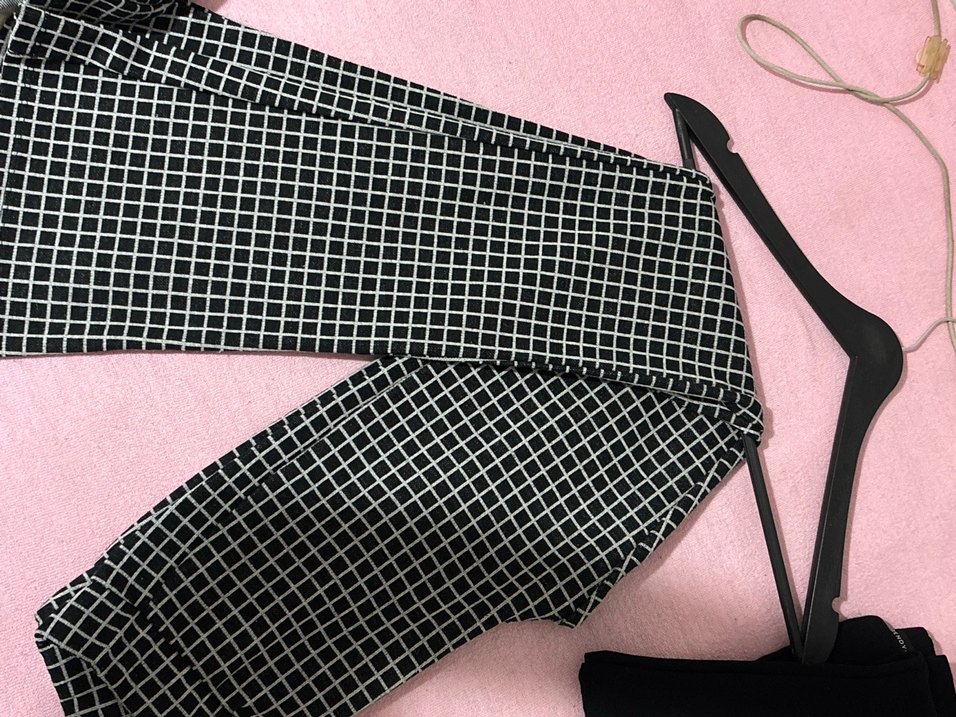 Siyah Kareli Kadın Kumaş likralı tayt  Pantolon - Görsel 2