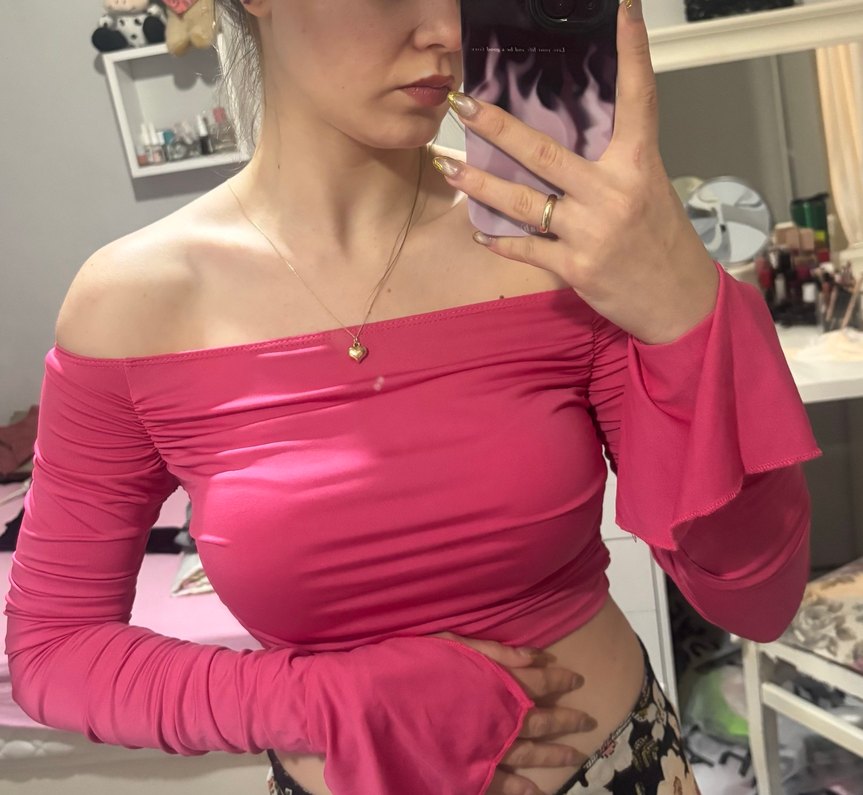 Shein Pembe Drapeli Straplez Kadın Bluz - Görsel 2